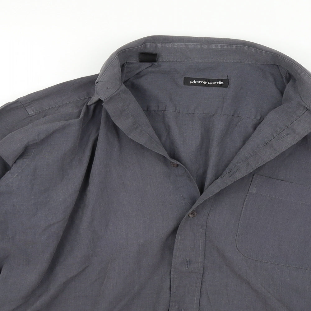 Mens UK Size 15 Pierre Cardin` Grey  Button-Up Long Sleeve Casual Shirt