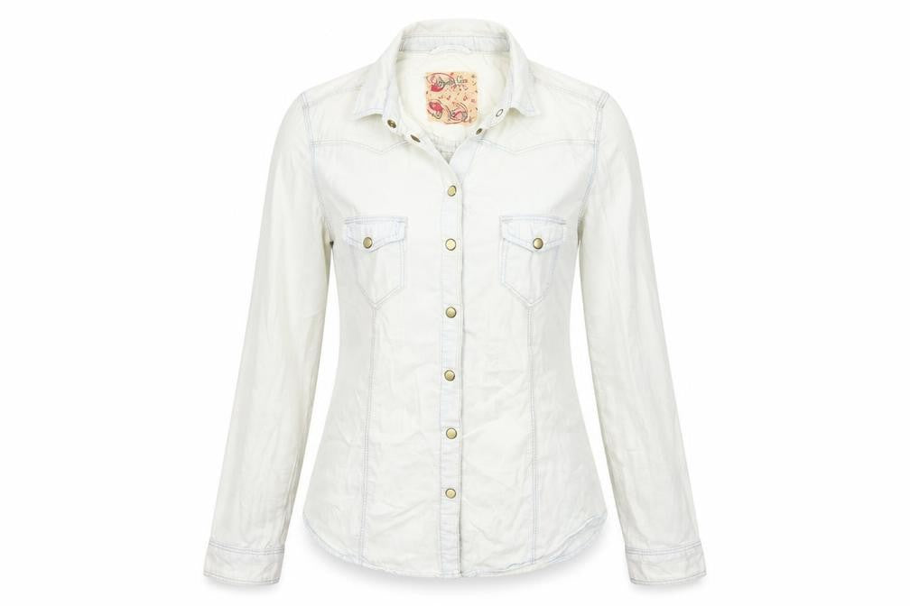 Front view of Denim & Co. women’s white jacket, size UK 8