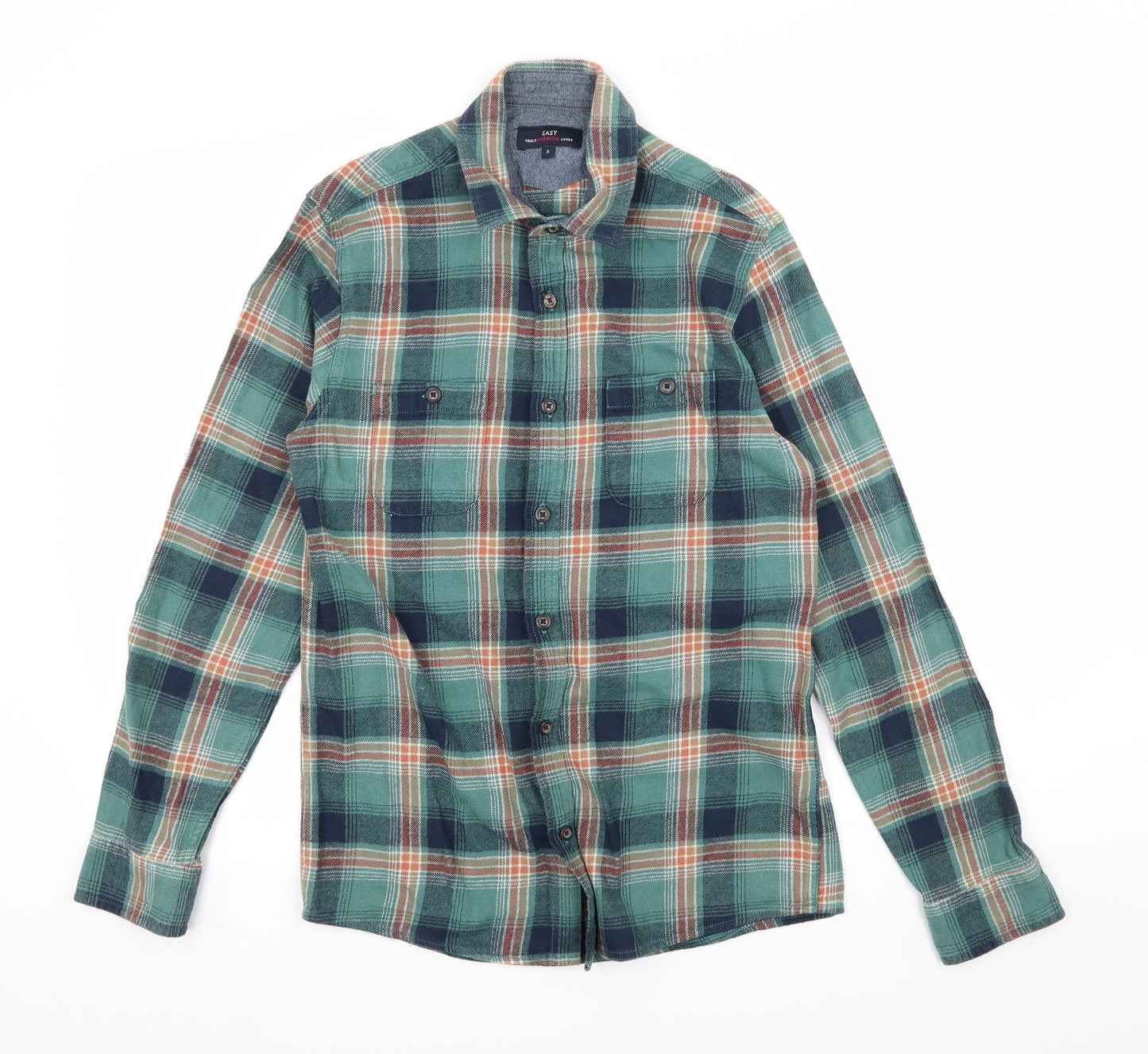 Mens UK Size S Easy Green  Button-Up Long Sleeve Casual Shirt