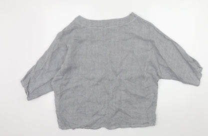 COSSET Womens White Striped  Basic Blouse Size M