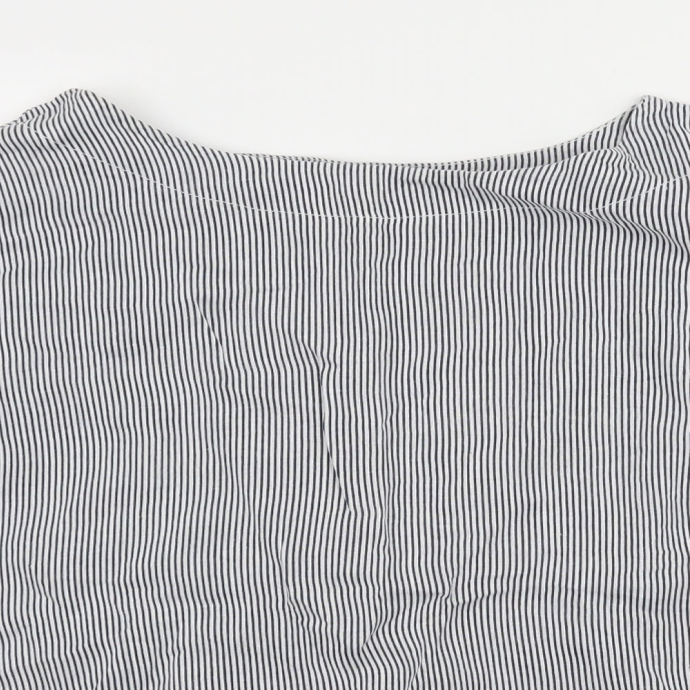 COSSET Womens White Striped  Basic Blouse Size M