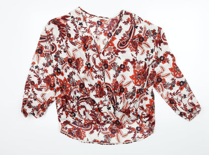 George Womens Red Floral Satin Basic Blouse Size 10