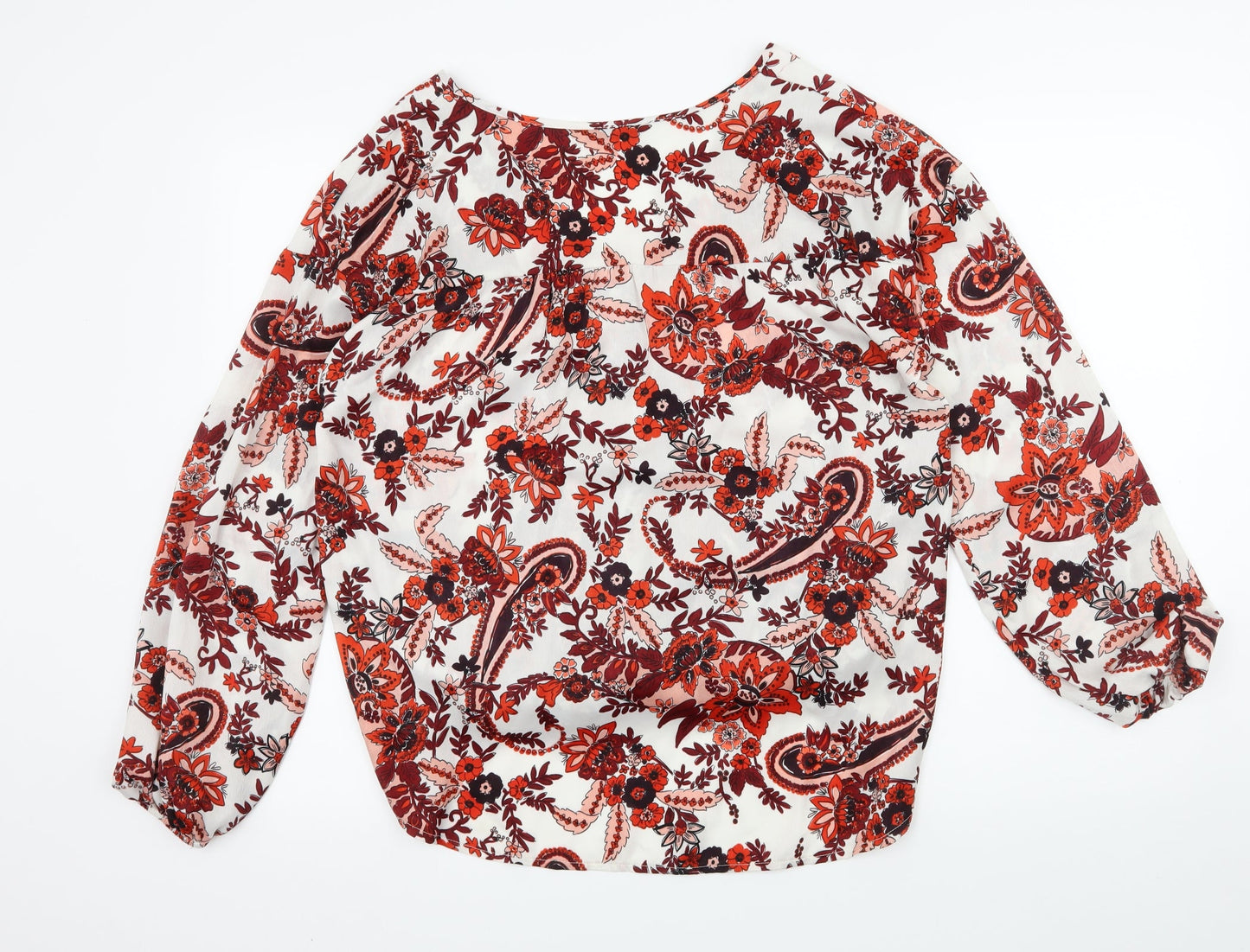 George Womens Red Floral Satin Basic Blouse Size 10