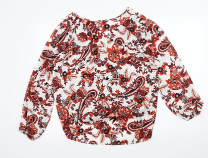 George Womens Red Floral Satin Basic Blouse Size 10