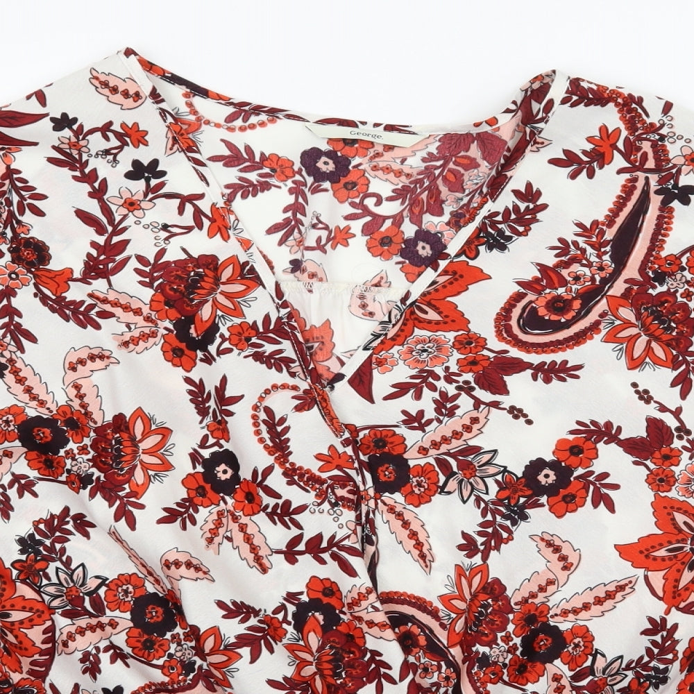 George Womens Red Floral Satin Basic Blouse Size 10