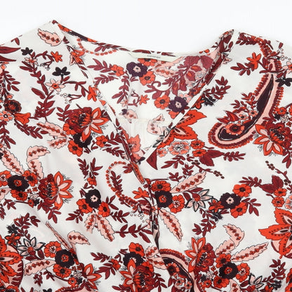 George Womens Red Floral Satin Basic Blouse Size 10