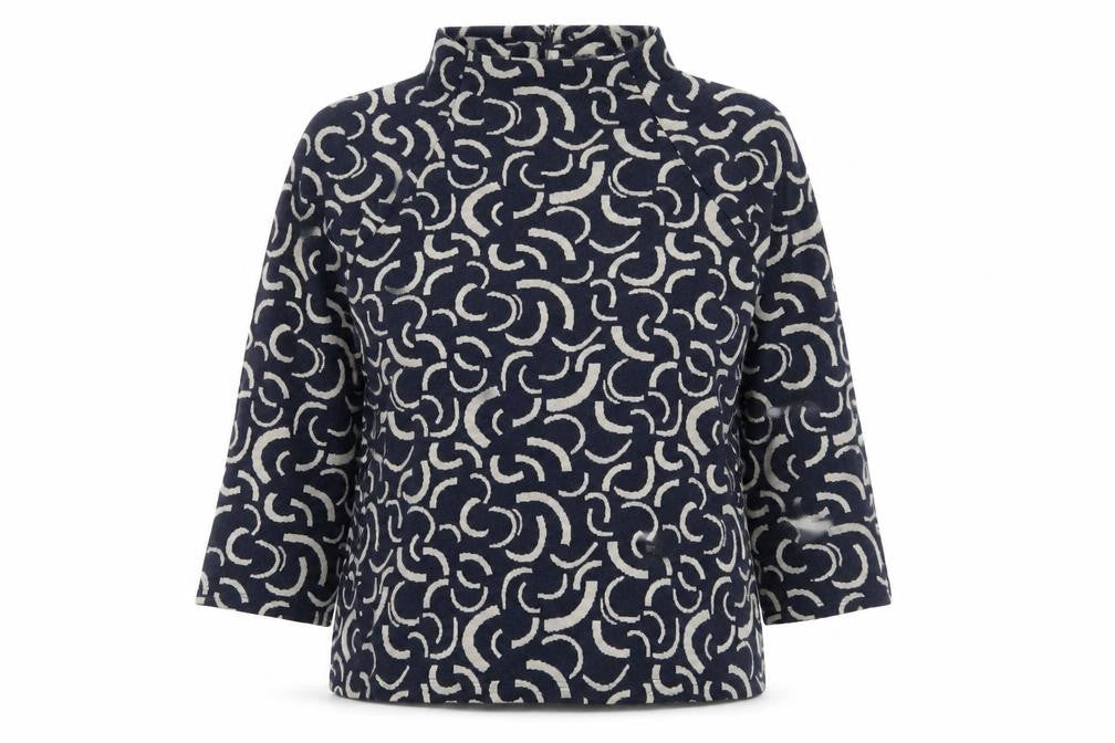 Womens Blue Geometric Jersey Pullover Sweatshirt Size 14