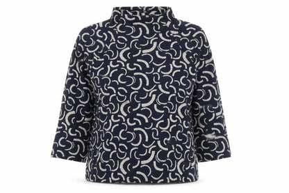 Womens Blue Geometric Jersey Pullover Sweatshirt Size 14