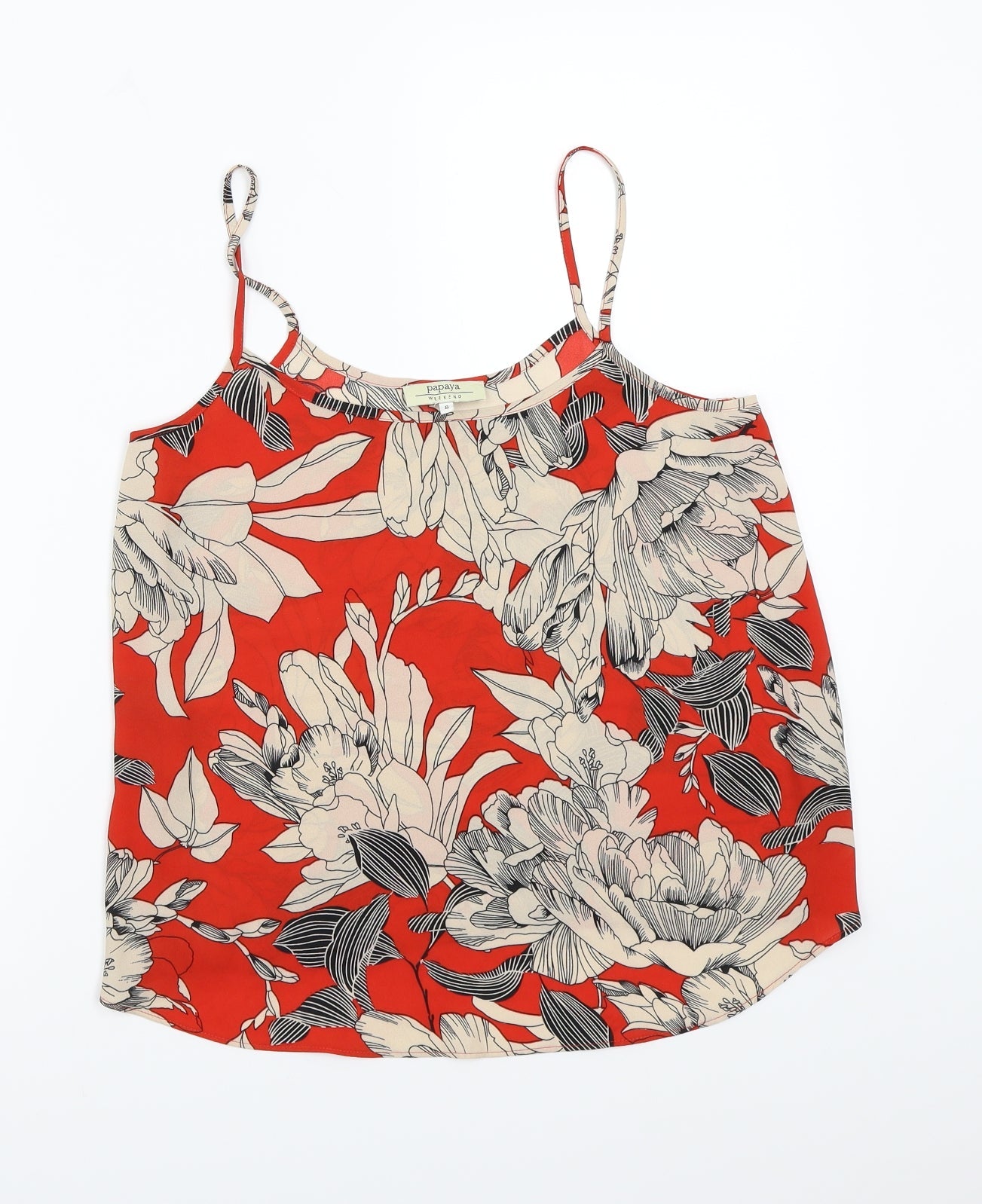 Papaya Womens Red Floral  Basic T-Shirt Size 8