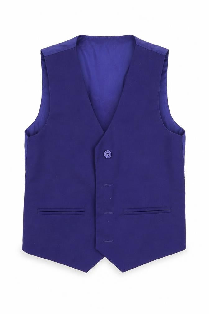 Front view of VivaKi boys’ blue jacket waistcoat, size 5, years