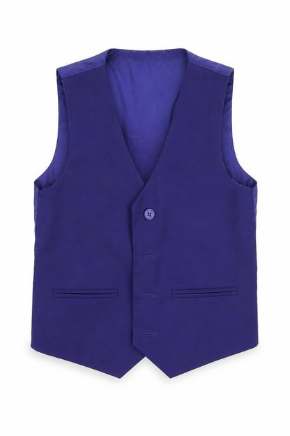 Front view of VivaKi boys’ blue jacket waistcoat, size 5, years