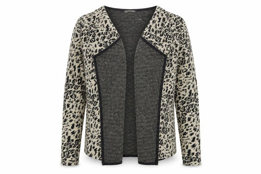 Front view of Papaya women’s beige animal print cardigan jumper, size UK 10