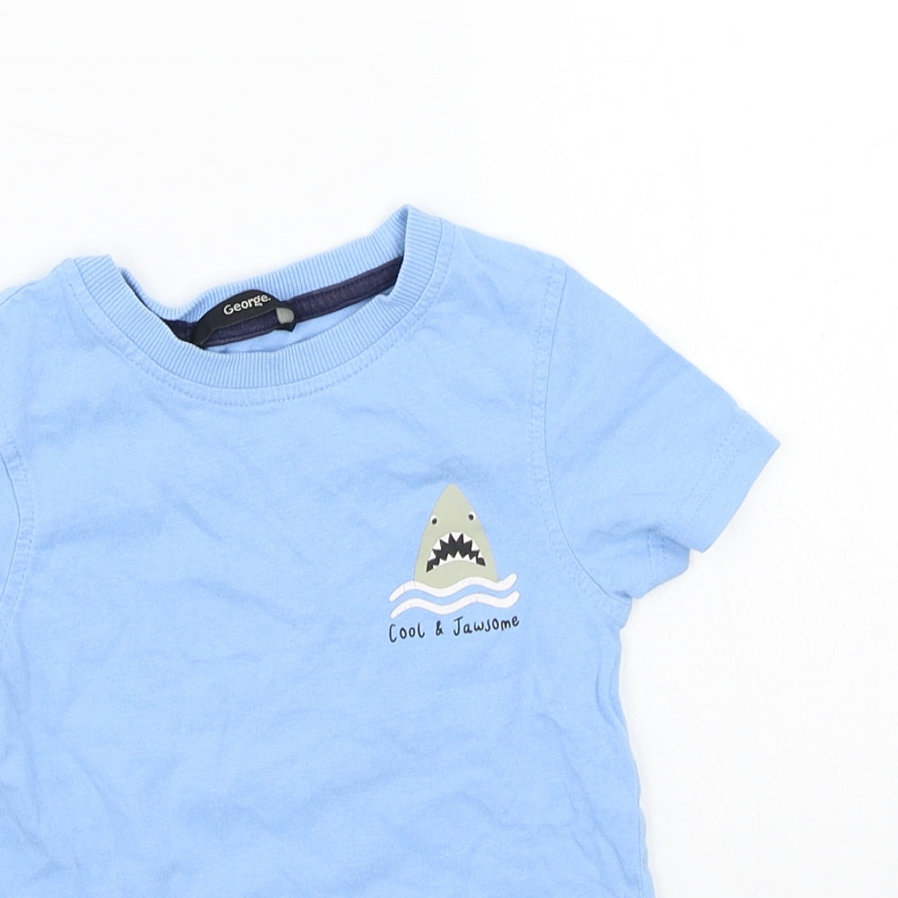 Close-up detail of George boys’ blue basic t-shirt, size 12-18, months