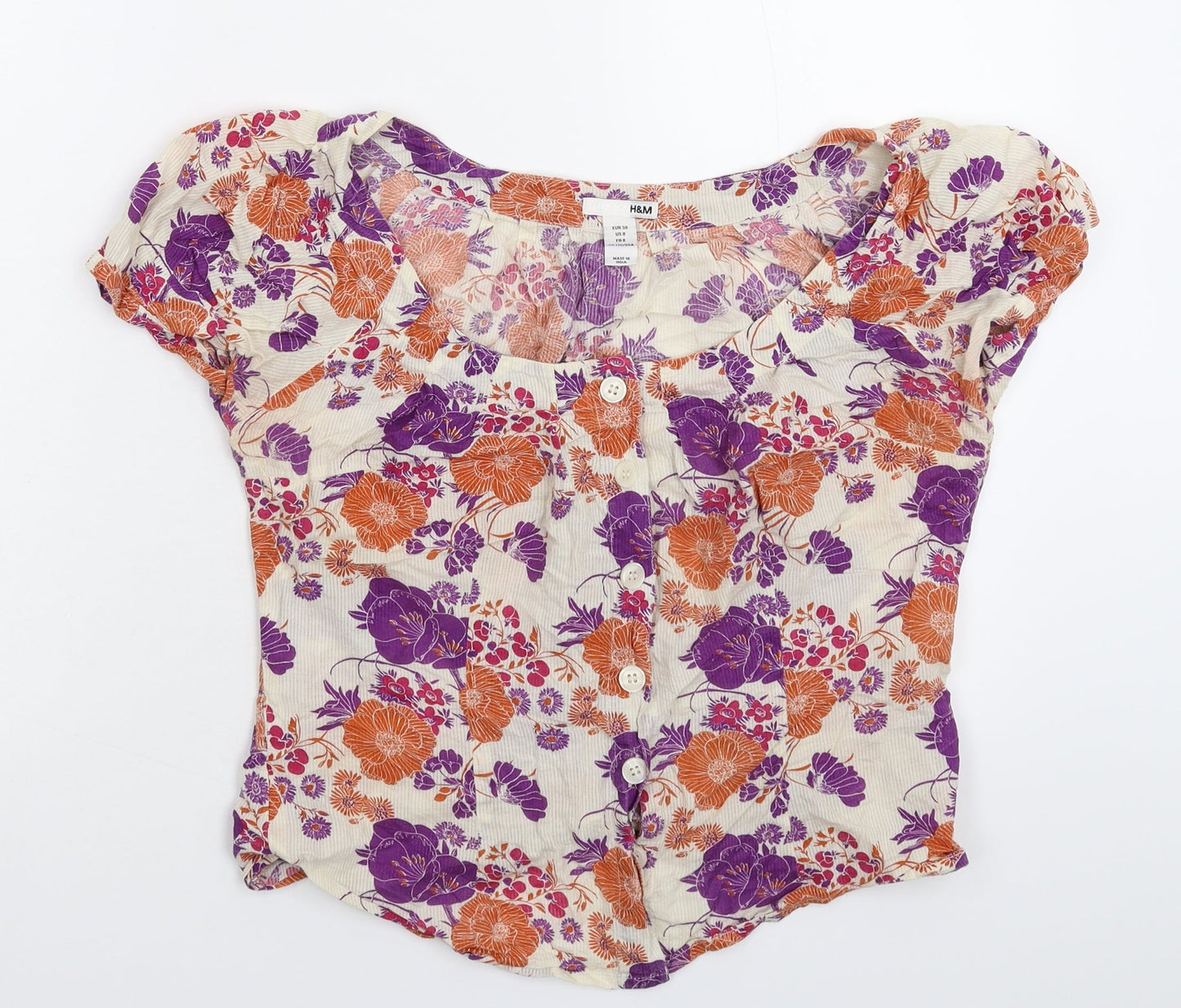 Womens UK Size 12 H&M Multicoloured Basic Button-Up
