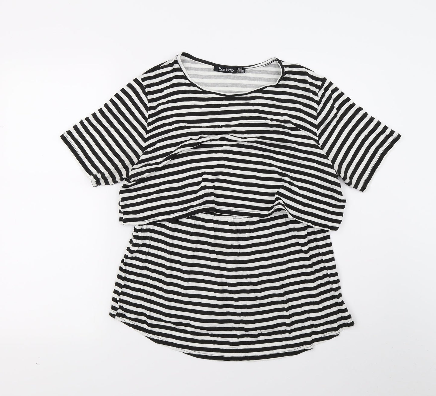 Boohoo Womens White Striped  Tunic T-Shirt Size 16