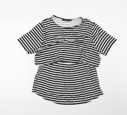 Boohoo Womens White Striped  Tunic T-Shirt Size 16