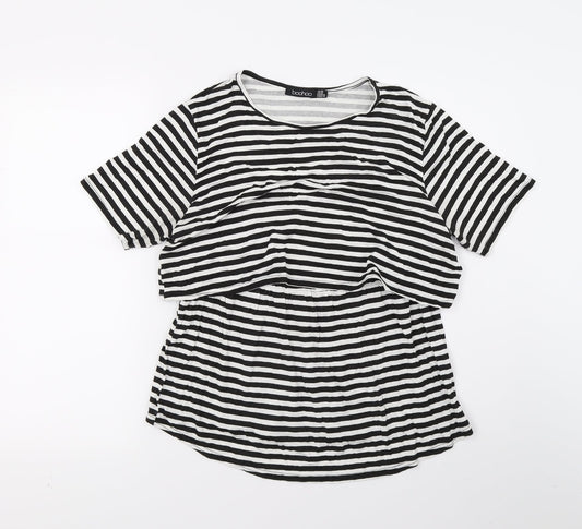 Boohoo Womens White Striped  Tunic T-Shirt Size 16