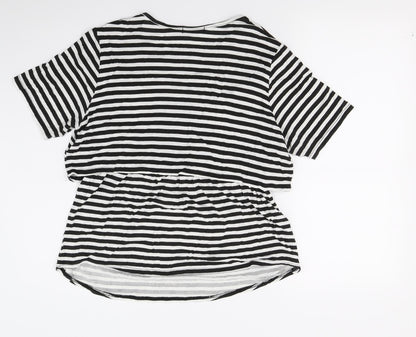 Boohoo Womens White Striped  Tunic T-Shirt Size 16