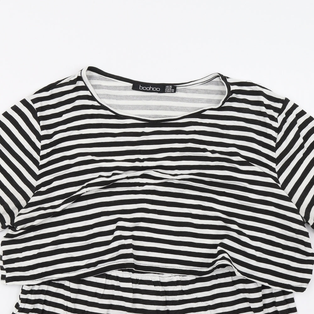 Boohoo Womens White Striped  Tunic T-Shirt Size 16