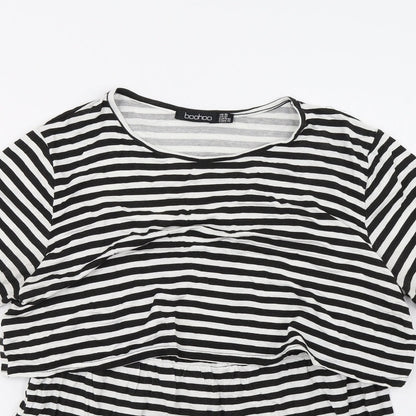 Boohoo Womens White Striped  Tunic T-Shirt Size 16