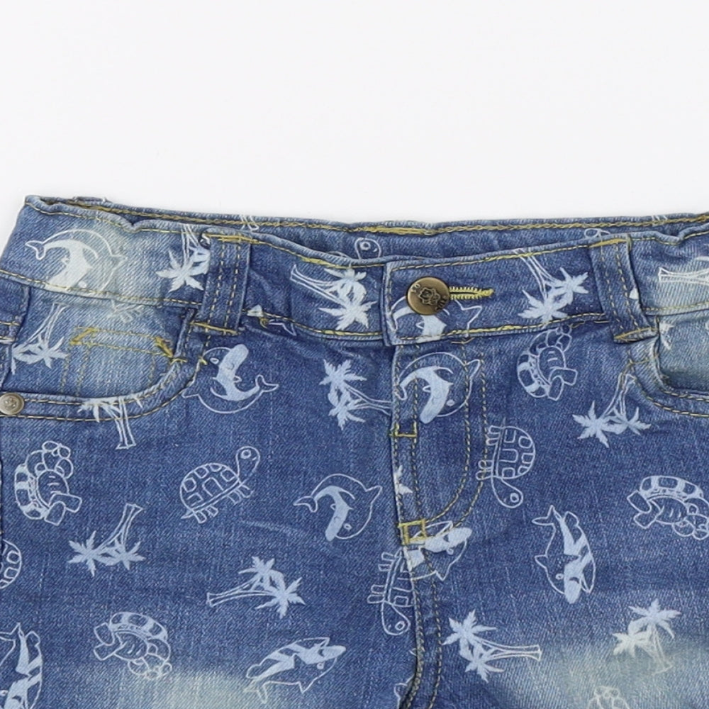 So cute Boys Blue  Denim Bermuda Shorts Size 2 Years - Whale Print