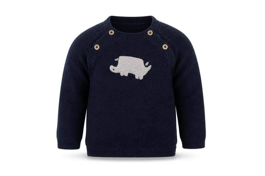 Front view of Tue Baby Blue Knit jumper, size 3-6, Months