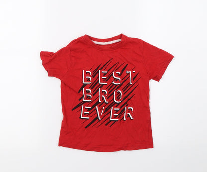 Primark Boys Red  Jersey Basic T-Shirt Size 2-3 Years  - Best Bro Ever