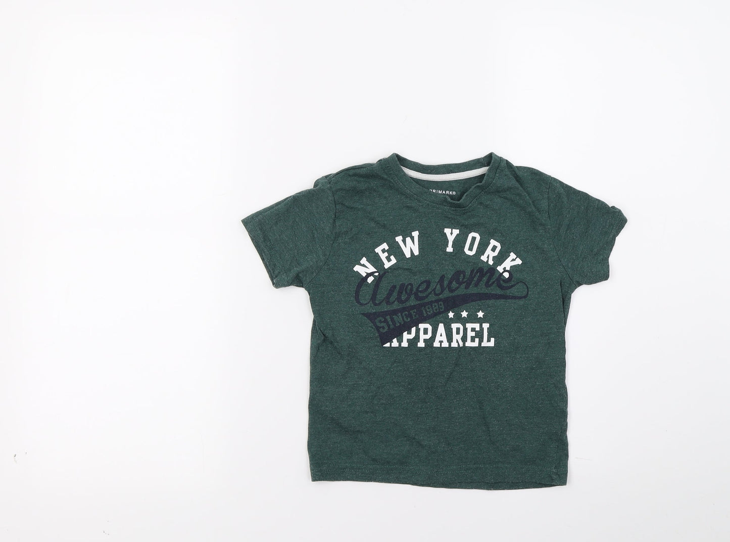 Primark Boys Green   Basic T-Shirt Size 3-4 Years  - New York