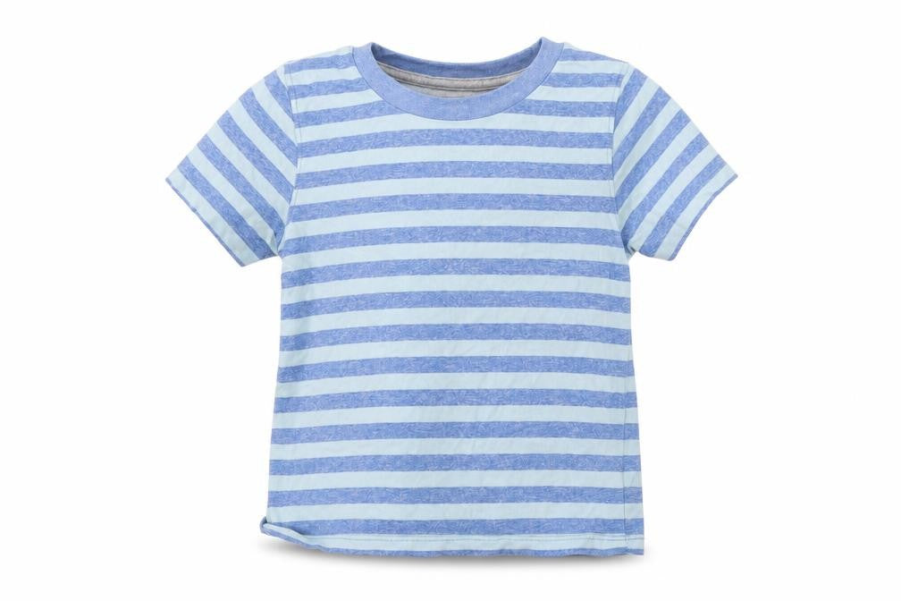 Front view of Primark girls’ blue striped basic t-shirt, size 2-3, years