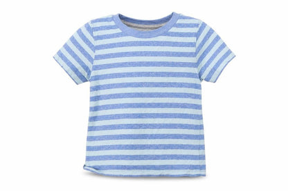 Front view of Primark girls’ blue striped basic t-shirt, size 2-3, years