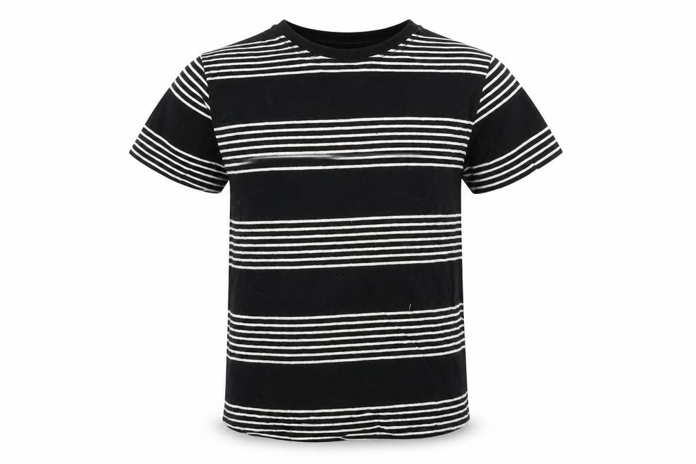 Front view of Rebel boys’ black striped basic t-shirt, size 5-6, years