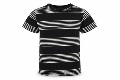Front view of Rebel boys’ black striped basic t-shirt, size 5-6, years
