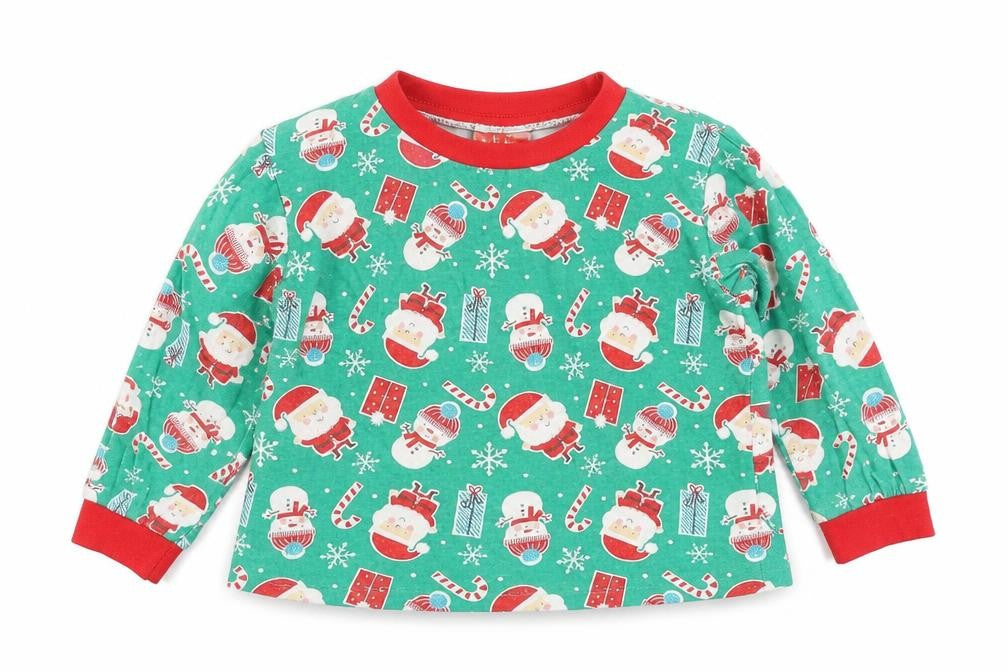 Front view of baby pyjamas boys’ green solid babydoll pyjama top, size 12-18, months