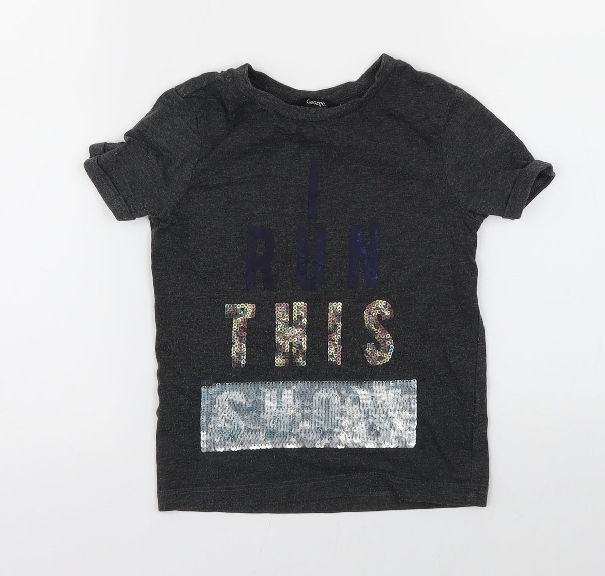 Additional front view of George girls’ grey basic t-shirt, size 2-3, years