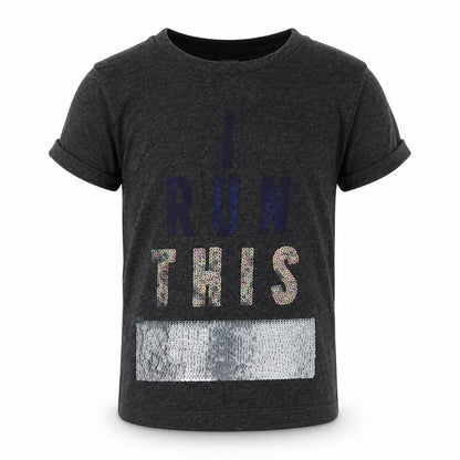 Front view of George girls’ grey basic t-shirt, size 2-3, years