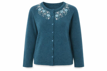 Bonmarché Womens Blue Floral Knit Pullover Jumper Size M