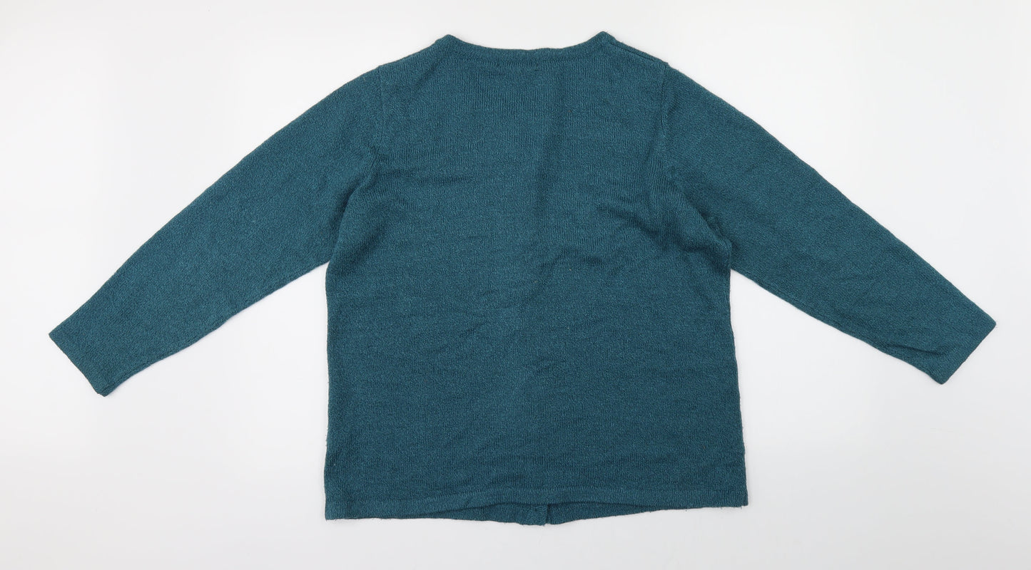 BM Collection Womens Blue Floral Knit Pullover Jumper Size M