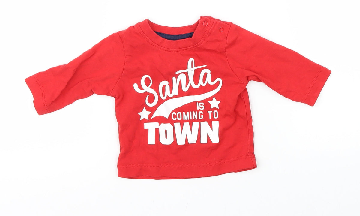 Front view of Nutmeg Baby Red Basic T-Shirt, size 0-3, Months - christmas