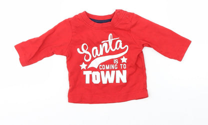 Front view of Nutmeg Baby Red Basic T-Shirt, size 0-3, Months - christmas