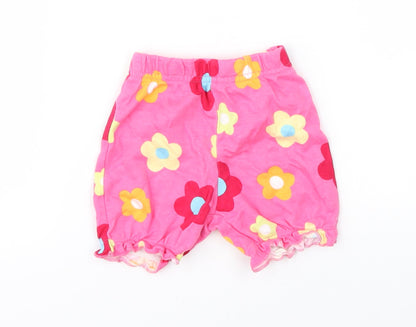 Preworn Girls Pink Floral  Cropped Trousers Size 3-6 Months