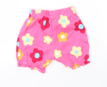 Preworn Girls Pink Floral  Cropped Trousers Size 3-6 Months