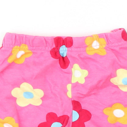 Preworn Girls Pink Floral  Cropped Trousers Size 3-6 Months