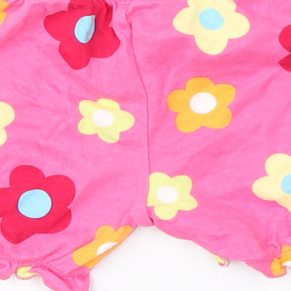 Preworn Girls Pink Floral  Cropped Trousers Size 3-6 Months