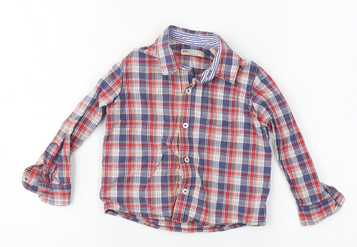 Marks & Spencer Boys Blue Plaid  Basic Button-Up Size 2-3 Years