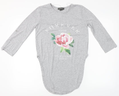 Primark Womens Grey Floral  Basic T-Shirt Size S