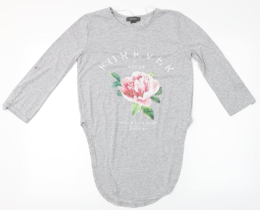 Primark Womens Grey Floral  Basic T-Shirt Size S
