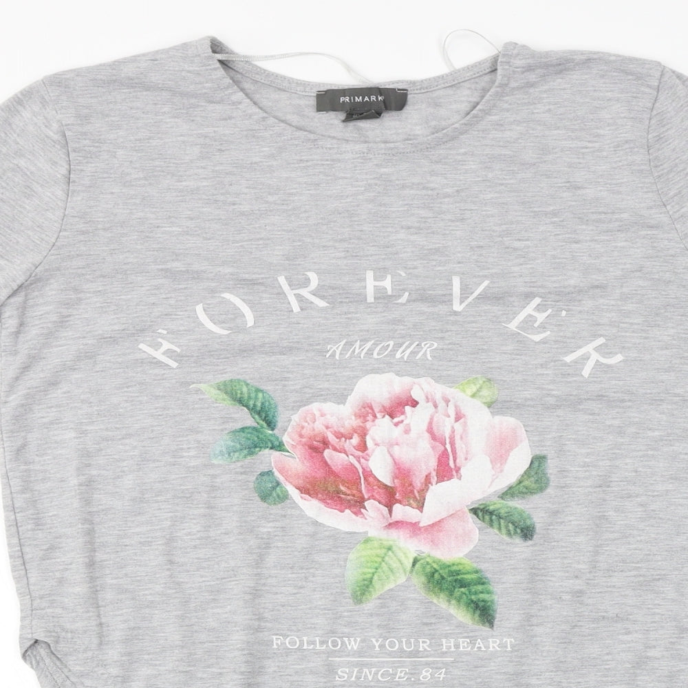 Primark Womens Grey Floral  Basic T-Shirt Size S