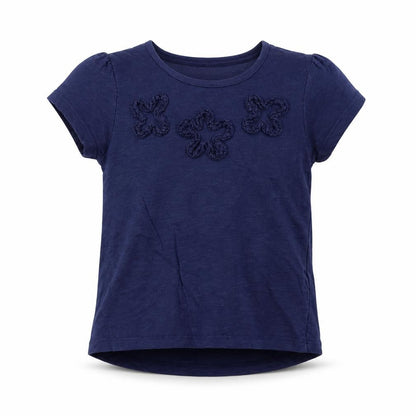 Front view of F&F girls’ blue ringer t-shirt, size 2-3, years