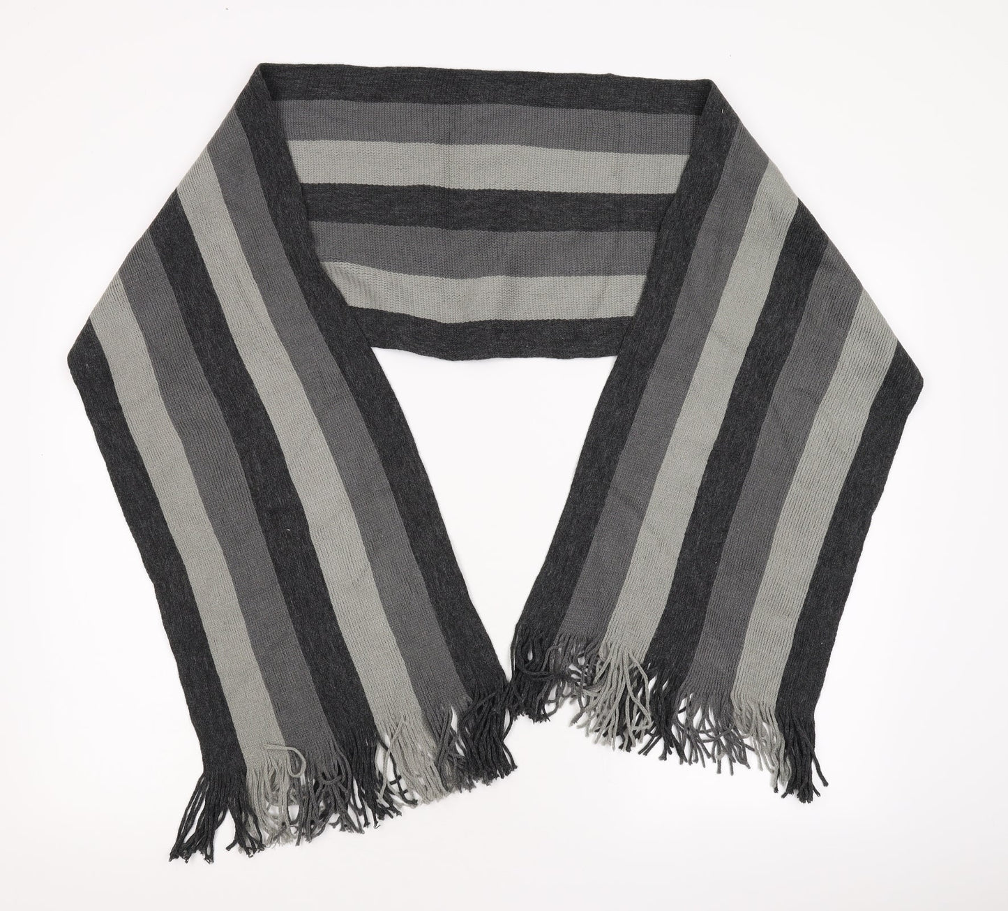 Preworn  Grey Striped Knit Scarf  One Size