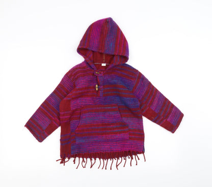 Preworn Girls Red Striped  Pullover Hoodie Size L
